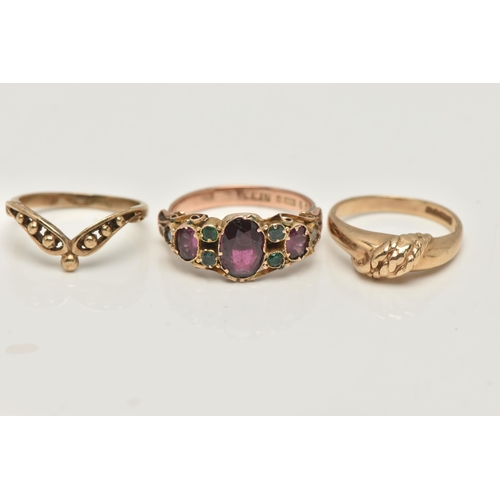 3 - THREE RINGS, the first an early 20th century multi gem set ring, hallmarked 9ct London 1932, ring si... 