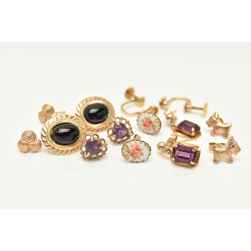 35 - AN ASSORTMENT OF EARRINGS, to include a yellow gold screw back earring fittings, hallmarked 9ct Birm... 