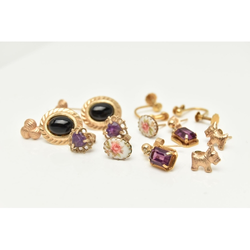 35 - AN ASSORTMENT OF EARRINGS, to include a yellow gold screw back earring fittings, hallmarked 9ct Birm... 