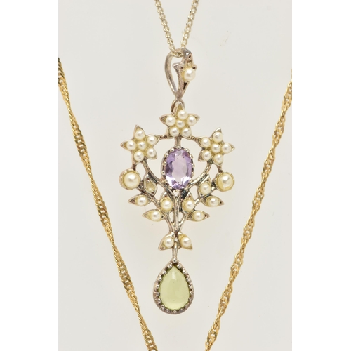 37 - A SMALL ASSORTMENT OF JEWELLERY, to include a yellow gold and cubic zirconia pendant, suspended from... 
