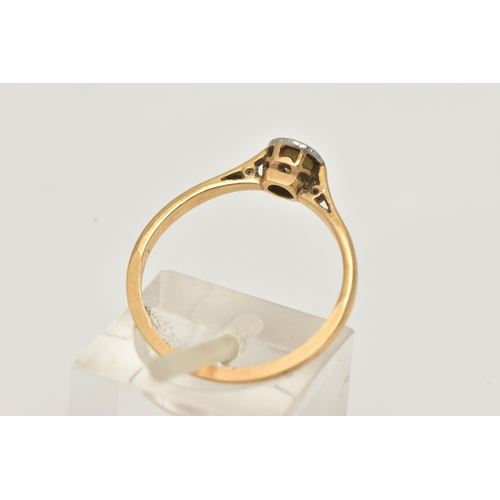 46 - A SINGLE STONE DIAMOND RING, an 18ct yellow gold and white metal ring, set with a single round brill... 