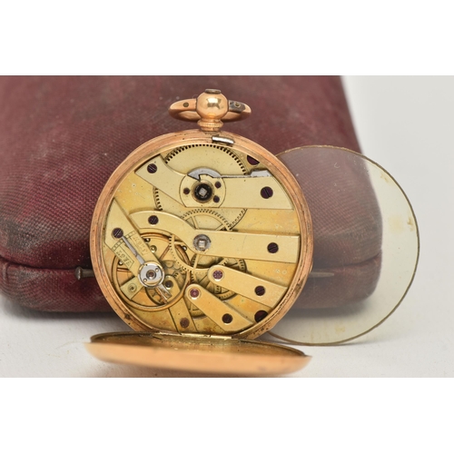 55 - A LADIES YELLOW METAL OPEN FACE POCKET WATCH, key wound, bow stamped 18k, round gold floral detailed... 