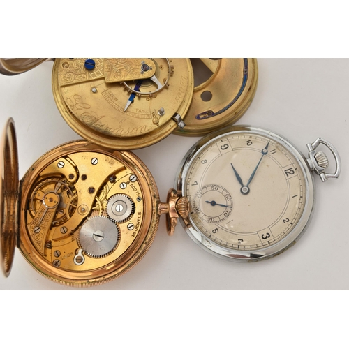 73 - THREE POCKET WATCHES, the first a key wound, silver open face pocket watch, round white dial signed ... 