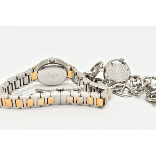 86 - TWO 'GUCCI' WRISTWATCHES, the first a quartz movement charm bracelet style ladies wristwatch, model ... 