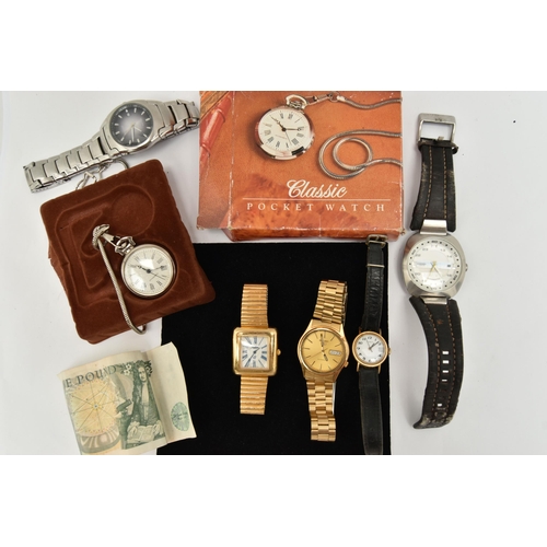 117 - A BAG OF ASSORTED WRISTWATCHES, a gents 'Seiko 5' automatic, gold plated watch with bracelet and fol... 