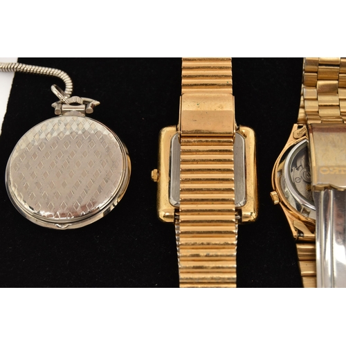 117 - A BAG OF ASSORTED WRISTWATCHES, a gents 'Seiko 5' automatic, gold plated watch with bracelet and fol... 