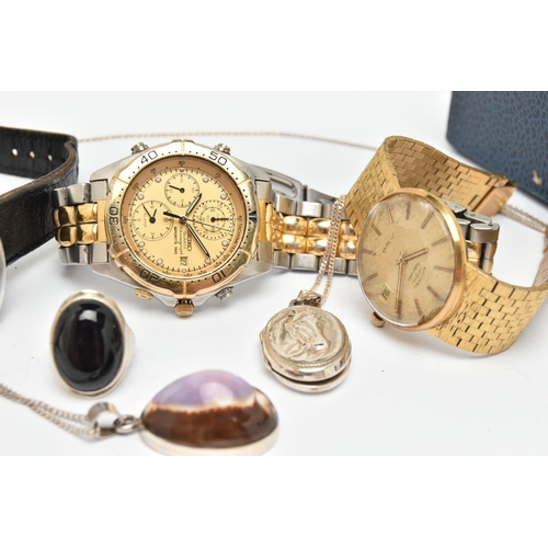 124 - JEWELLERY AND WATCHES, to include a fine rose metal trace chain, missing clasp, hallmarked 9ct Birmi... 