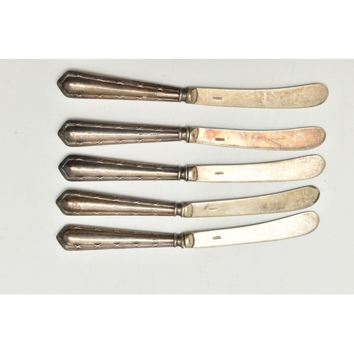 135 - AN ASSORTMENT OF SILVERWARE AND LIGHTERS, to include five silver handled tea knives, hallmarked 'Rae... 
