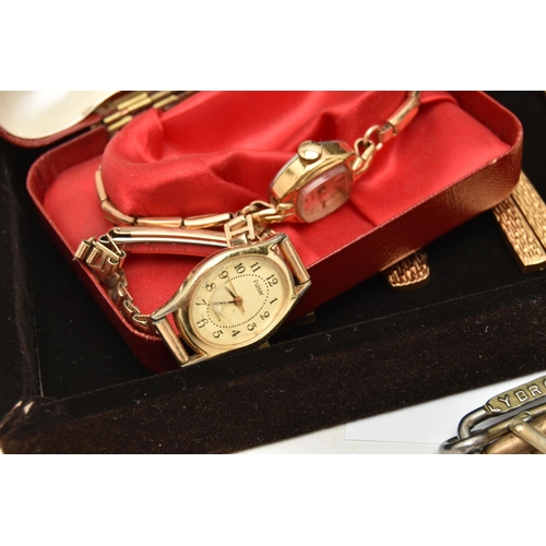 145 - A BOX OF ASSORTED JEWELLERY AND ITEMS, to include a ladies 9ct gold wristwatch, manual wind, round s... 