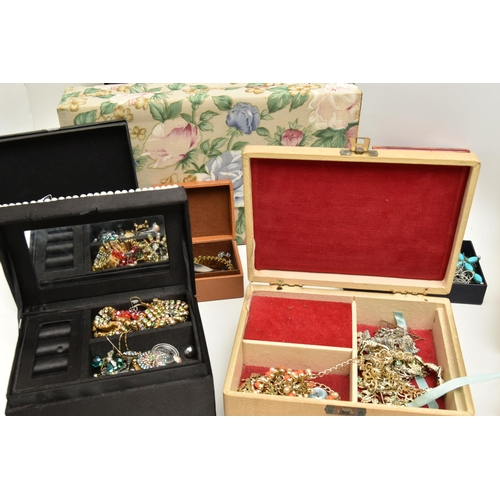 152 - A LARGE BOX OF ASSORTED COSTUME JEWELLERY AND JEWELLERY BOXES, various beaded necklaces, pendant nec... 