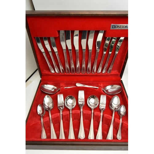 157 - THREE CANTEENS OF CUTLERY, to include an 'Oneida' six person table setting canteen (missing one teas... 