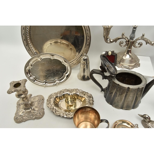 159 - A BOX OF ASSORTED ITEMS AND WHITE METAL WARE, to include three white metal childrens christening ban... 