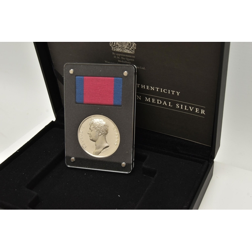 167 - A BOXED 'WATERLOO CAMPAIGN MEDAL', .925 Sterling silver, 36mm diameter, 34.2 grams, milled edge, Pro... 