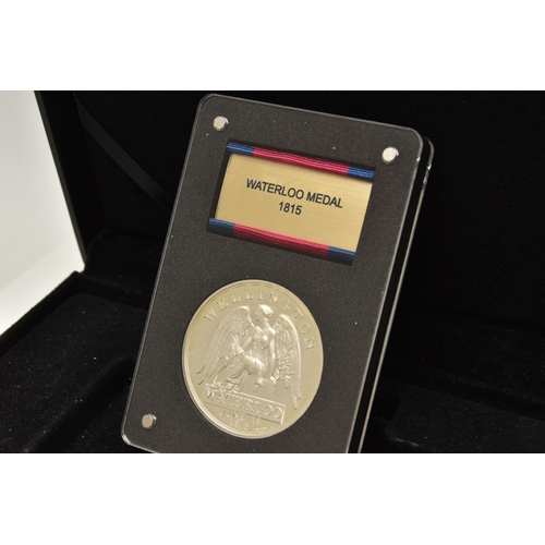 170 - A BOXED 'WATERLOO CAMPAIGN MEDAL', .925 Sterling silver, 36mm diameter, 34.2 grams, milled edge, Pro... 