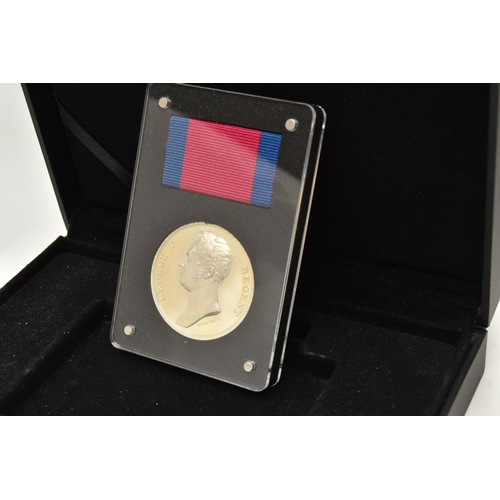 170 - A BOXED 'WATERLOO CAMPAIGN MEDAL', .925 Sterling silver, 36mm diameter, 34.2 grams, milled edge, Pro... 