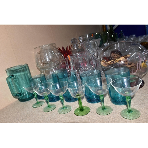 306 - A LARGE GROUP OF ASSORTED CLEAR AND COLOURED GLASSWARE to include a quantity of Royal Doulton whisky... 