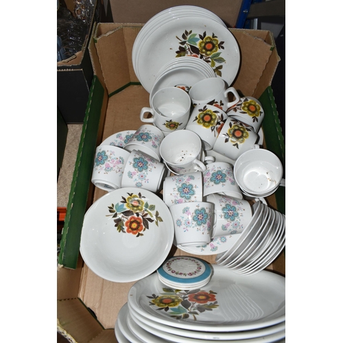 308 - FIVE BOXES OF MIXED CERAMICS AND GLASSWARE to include a Royal Crown Derby Imari 2451 plate, a yellow... 