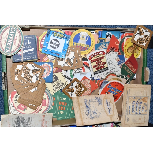 310 - ONE BOX OF BEER MATS AND VINTAGE CIGARETTE CARDS to include a large quantity of beer mats from assor... 