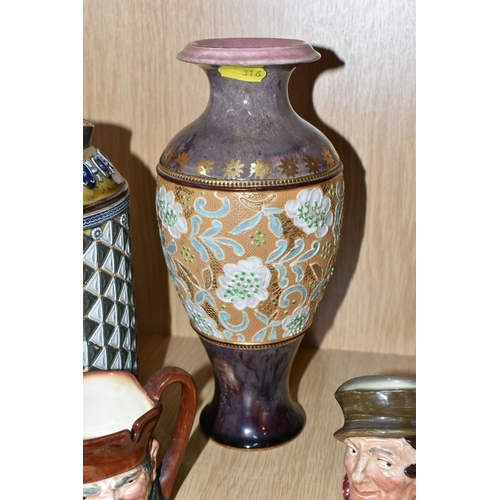 316 - A GROUP OF ROYAL DOULTON CERAMICS, comprising a late 19th century Doulton- Lambeth stoneware pitcher... 