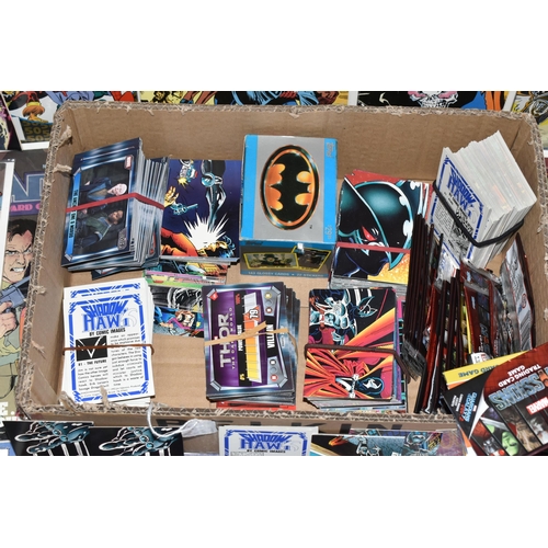 319 - A BOX OF MARVEL AND DC TRADING CARDS AND COMICS, comics include Web Of Spider-Man Nos. 38, 45, 50-54... 