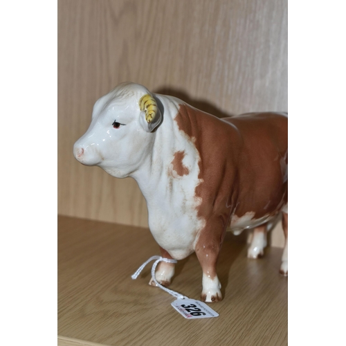 326 - TWO BESWICK BULLS, comprising 'Polled Hereford Bull'  A2574 from the Connoisseur series, brown and w... 