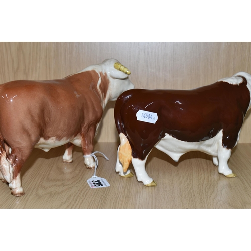 326 - TWO BESWICK BULLS, comprising 'Polled Hereford Bull'  A2574 from the Connoisseur series, brown and w... 