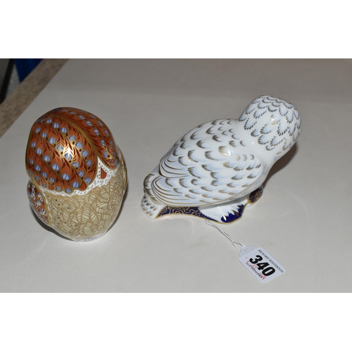 340 - TWO ROYAL CROWN DERBY OWL PAPERWEIGHTS, comprising Snowy Owl, exclusive to the Royal Crown Derby Col... 