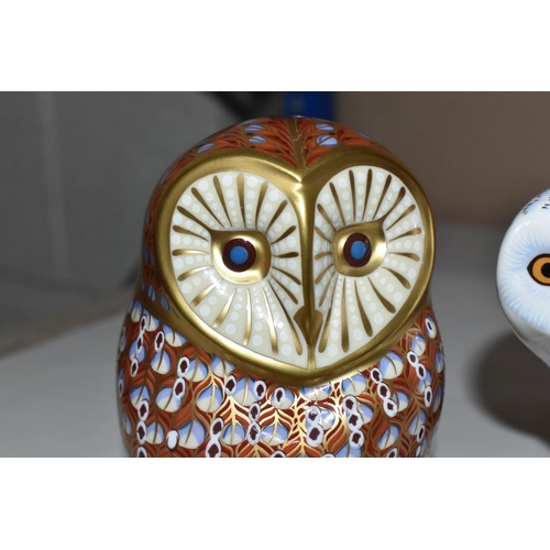 340 - TWO ROYAL CROWN DERBY OWL PAPERWEIGHTS, comprising Snowy Owl, exclusive to the Royal Crown Derby Col... 