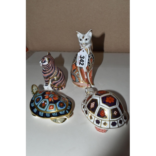 342 - FOUR ROYAL CROWN DERBY PAPERWEIGHTS, comprising Terrapin, Tortoise, Siamese Cat and Kitten, all exce... 