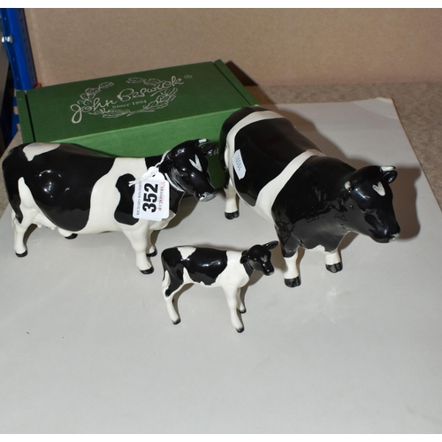 352 - THREE BESWICK FRIESIAN CATTLE FIGURES, comprising boxed Friesian Cow Ch. 'Claybury Leegwater' model ... 