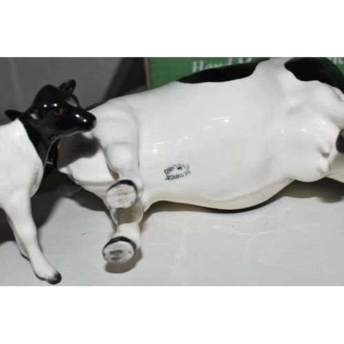 352 - THREE BESWICK FRIESIAN CATTLE FIGURES, comprising boxed Friesian Cow Ch. 'Claybury Leegwater' model ... 