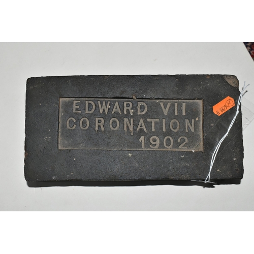 355 - A PAIR OF COMMEMORATIVE CORONATION BRICKS FOR EDWARD VII with the inscription Edward VII Coronation ... 