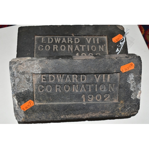 355 - A PAIR OF COMMEMORATIVE CORONATION BRICKS FOR EDWARD VII with the inscription Edward VII Coronation ... 