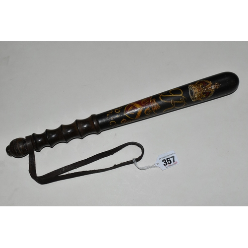 357 - A WOODEN BOROUGH OF BRADFORD POLICE TRUNCHEON with 'GR' cypher and the borough of Bradford coat of a... 