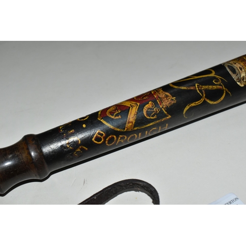 357 - A WOODEN BOROUGH OF BRADFORD POLICE TRUNCHEON with 'GR' cypher and the borough of Bradford coat of a... 