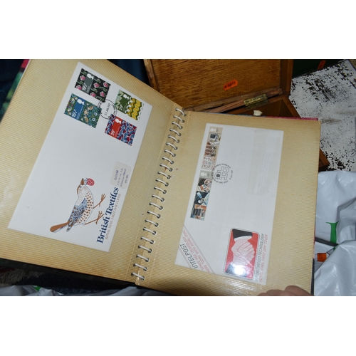 360 - THREE BOXES AND LOOSE MISCELLANEOUS SUNDRIES, to include a collection of Royal Mail first day covers... 