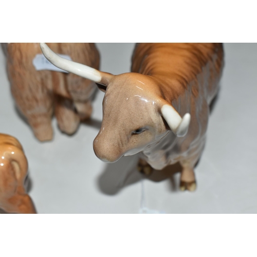 372 - THREE BESWICK FIGURES OF HIGHLAND CATTLE, comprising Highland Bull model no 2008, Highland Cow no 17... 