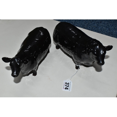 374 - TWO BESWICK FIGURES OF ABERDEEN ANGUS CATTLE, comprising Aberdeen Angus Bull model no 1562, Aberdeen... 