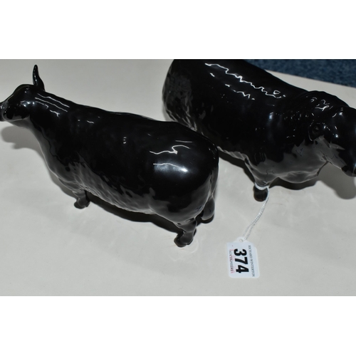 374 - TWO BESWICK FIGURES OF ABERDEEN ANGUS CATTLE, comprising Aberdeen Angus Bull model no 1562, Aberdeen... 