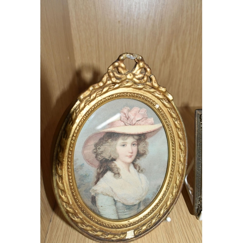 380 - TWO FRAMED MINIATURE PORTRAITS, comprising a gilt metal framed portrait miniature of Auguste Strobel... 