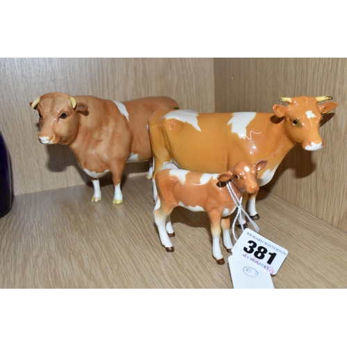 381 - THREE BESWICK GUERNSEY CATTLE, comprising Guernsey Bull CH. 'Sabrina's Sir Richmond 14th' model numb... 