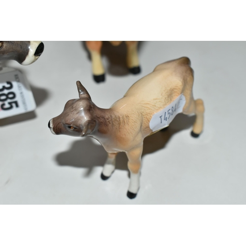 385 - A GROUP THREE BESWICK JERSEY CATTLE FIGURES, comprising Jersey Bull CH 'Dunsley Coy Boy', model numb... 