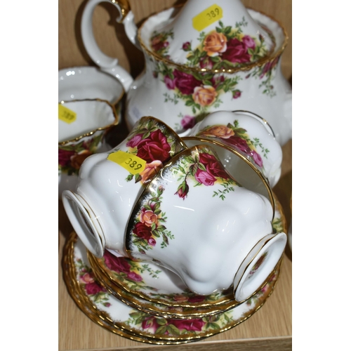 389 - THIRTY NINE PIECES OF ROYAL ALBERT 'OLD COUNTRY ROSES' PATTERN TEA AND COFFEE WARE, comprising teapo... 