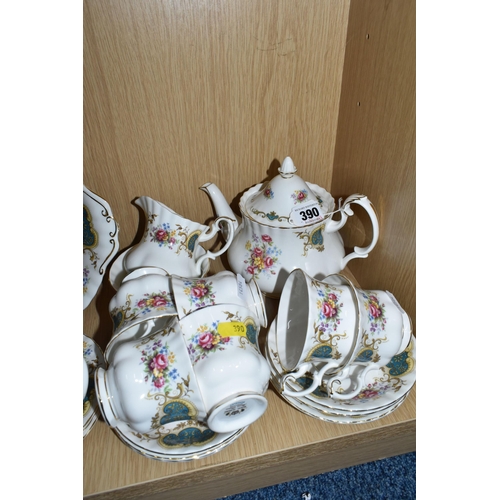 390 - THIRTY SEVEN PIECES OF ROYAL ALBERT 'BERKELEY' PATTERN COFFEE WARE AND TEA WARE, comprising a teapot... 