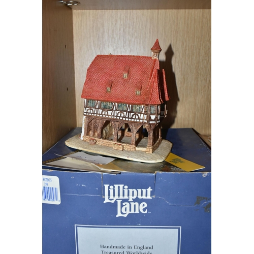 394 - FIVE LILLIPUT LANE SCULPTURES, most boxed with deeds unless stated, comprising Das Rathaus from the ... 