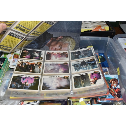 402 - FIVE BOXES OF COLLECTORS CARDS, STICKERS, ETC, collectors cards include Michael Kaluta series 2 fant... 