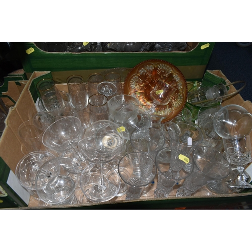 403 - FOUR BOXES OF GLASSWARE AND STAINLESS STEEL, to include Poltar crystal wine glasses, Tutbury Crystal... 