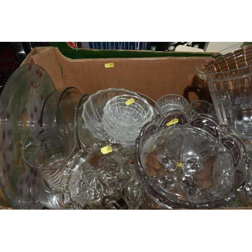 403 - FOUR BOXES OF GLASSWARE AND STAINLESS STEEL, to include Poltar crystal wine glasses, Tutbury Crystal... 