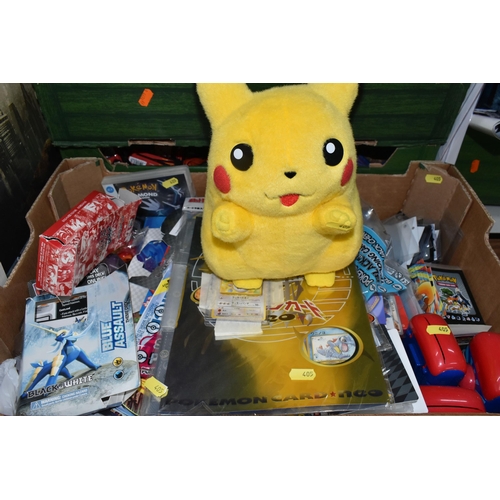 405 - TWO BOXES OF POKEMON CARDS AND MERCHANDISE, includes Pokémon Diamond (DS, boxed) and a sealed Neo Pr... 