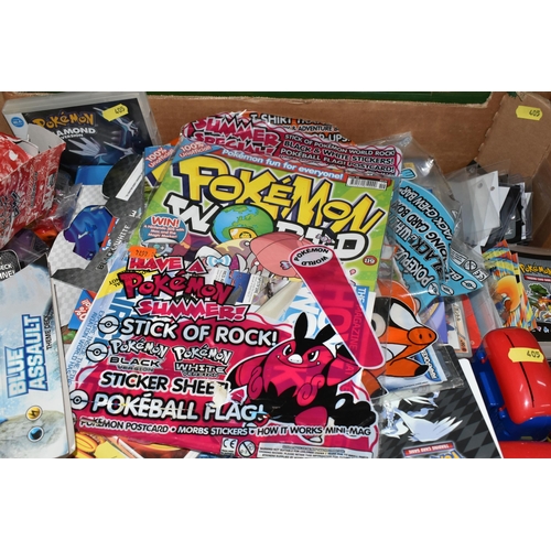 405 - TWO BOXES OF POKEMON CARDS AND MERCHANDISE, includes Pokémon Diamond (DS, boxed) and a sealed Neo Pr... 